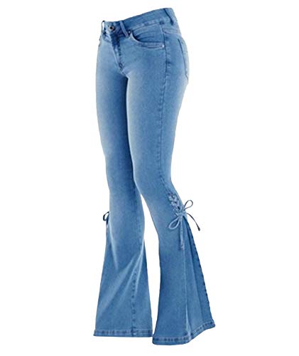 HAHAEMMA Damen Denim Jeans Schlaghose Bootcut Hose High Waist Glockenhose Stil Denim Pants Festlich Party Mode Hosen Jeanshosen Bowknot von HAHAEMMA