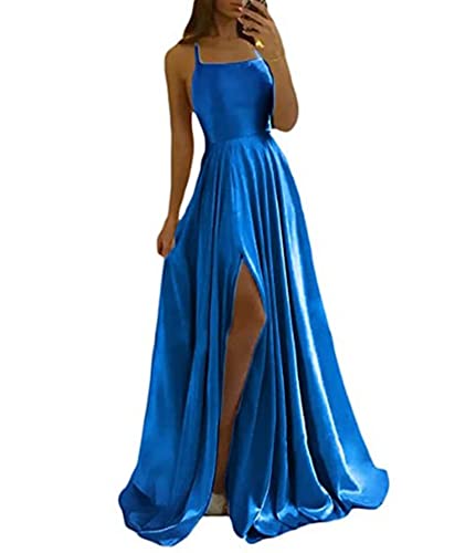 HAHAEMMA Damen Elegant Lange Ballkleider mit Satin A-Linie Backless Hochzeitskleid Abendkleider Neckholder Spaghetti Brautkleid Kleider Prinzessin Brautjungfer Kleid BE-L von HAHAEMMA