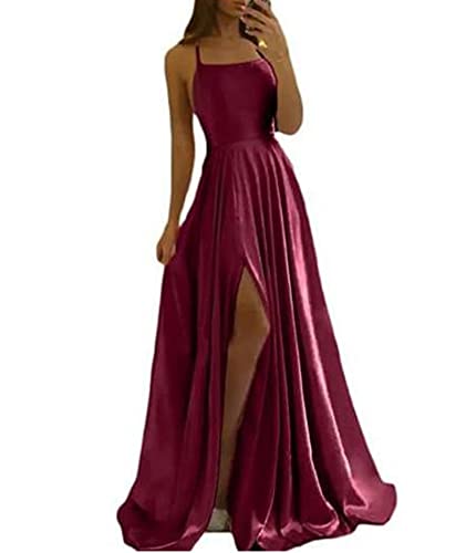 HAHAEMMA Damen Elegant Lange Ballkleider mit Satin A-Linie Backless Hochzeitskleid Abendkleider Neckholder Spaghetti Brautkleid Kleider Prinzessin Brautjungfer Kleid WR-S von HAHAEMMA