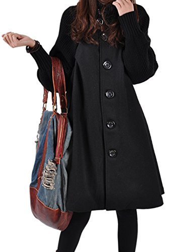 HAHAEMMA Damen Fashion Wintermantel Lang Strickmantel Fleece Knopf Swing Weit Poncho Cape Stil Stehkragen Mantel Winterjacke Loose Fit Kleid(BL,M) von HAHAEMMA