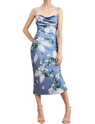 HAHAEMMA Damen Freizeitkleidung ärmellose Spaghettiträger Satin Kleid Cocktail Strand Abendparty Cowl Neck Dot Leopard Midi Kleider von HAHAEMMA
