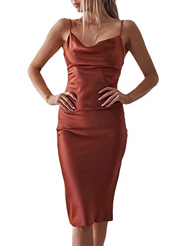 HAHAEMMA Damen Freizeitkleidung ärmellose Spaghettiträger Satin Kleid Cocktail Strand Abendparty Cowl Neck Dot Leopard Midi Kleider von HAHAEMMA