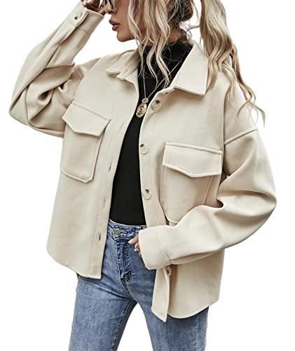 HAHAEMMA Damen Jacke Hemdjacke Urban Style Hemdbluse Kurz Einfarbig Herbst Winter Freizeit Retro Basic Winter Herbst HAHAEMMA Damen Jacke Hemdjacke Urban Style Hemdbluse Kurz Einfarbig Herbst Winter Freizeit Retro Basic Winter Herbst von HAHAEMMA