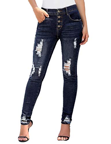 HAHAEMMA Damen Jeans high Waist Löcher sexy Stretch Skinny Jeanshose Blau Casual mit löchern Zerrissen Bleistift Hosen von HAHAEMMA