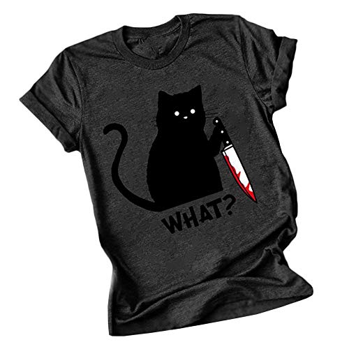 HAHAEMMA Damen Katzen T-Shirts Sommer Lustig Katze Fisch Tier Gedruckt Tie-Dye Retro Plus Size Kurzarm Rundhals Oberteile Tops von HAHAEMMA