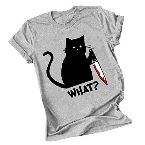 HAHAEMMA Damen Katzen T-Shirts Sommer Lustig Katze Fisch Tier Gedruckt Tie-Dye Retro Plus Size Kurzarm Rundhals Oberteile Tops von HAHAEMMA