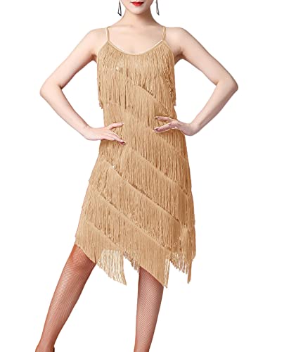 HAHAEMMA Damen Kleid Neckholder Quaste 1920er Fransenkleid Mit Halter Great Gatsby Cocotail Party Flapper Kleider Fasching Fransen Damen Kostüm(GO,3XL) von HAHAEMMA