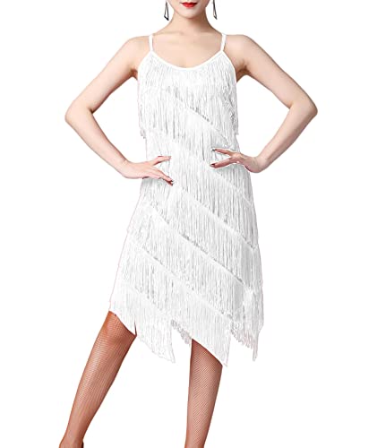 HAHAEMMA Damen Kleid Neckholder Quaste 1920er Fransenkleid Mit Halter Great Gatsby Cocotail Party Flapper Kleider Fasching Fransen Damen Kostüm(WH,M) von HAHAEMMA