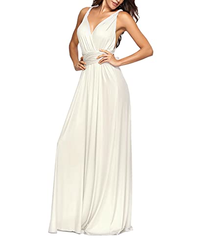 HAHAEMMA Damen Kleider Elegant Hochzeit Lang Abendkleid Multiway V-Ausschnitt Rückenfrei Brautjungfernkleid Bodenlang Abschlussball Ballkleid Neckholder Sommer Strandkleid（BA,M） von HAHAEMMA