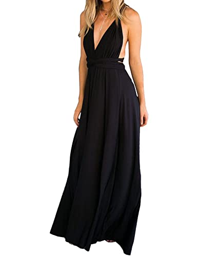 HAHAEMMA Damen Kleider Elegant Hochzeit Lang Abendkleid Multiway V-Ausschnitt Rückenfrei Brautjungfernkleid Bodenlang Abschlussball Ballkleid Neckholder Sommer Strandkleid（BL,S） von HAHAEMMA