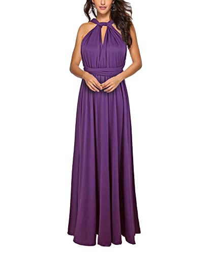 HAHAEMMA Damen Kleider Elegant Hochzeit Lang Abendkleid Multiway V-Ausschnitt Rückenfrei Brautjungfernkleid Bodenlang Abschlussball Ballkleid Neckholder Sommer Strandkleid（BU,M） von HAHAEMMA
