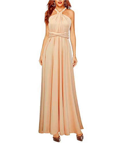 HAHAEMMA Damen Kleider Elegant Hochzeit Lang Abendkleid Multiway V-Ausschnitt Rückenfrei Brautjungfernkleid Bodenlang Abschlussball Ballkleid Neckholder Sommer Strandkleid（CE,L） von HAHAEMMA