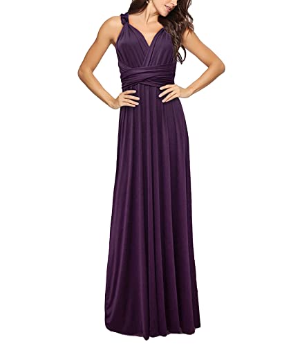 HAHAEMMA Damen Kleider Elegant Hochzeit Lang Abendkleid Multiway V-Ausschnitt Rückenfrei Brautjungfernkleid Bodenlang Abschlussball Ballkleid Neckholder Sommer Strandkleid（DP,L） von HAHAEMMA