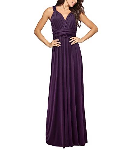 HAHAEMMA Damen Kleider Elegant Hochzeit Lang Abendkleid Multiway V-Ausschnitt Rückenfrei Brautjungfernkleid Bodenlang Abschlussball Ballkleid Neckholder Sommer Strandkleid（DP,M） von HAHAEMMA