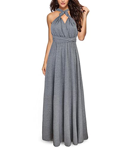 HAHAEMMA Damen Kleider Elegant Hochzeit Lang Abendkleid Multiway V-Ausschnitt Rückenfrei Brautjungfernkleid Bodenlang Abschlussball Ballkleid Neckholder Sommer Strandkleid（HC,XL） von HAHAEMMA