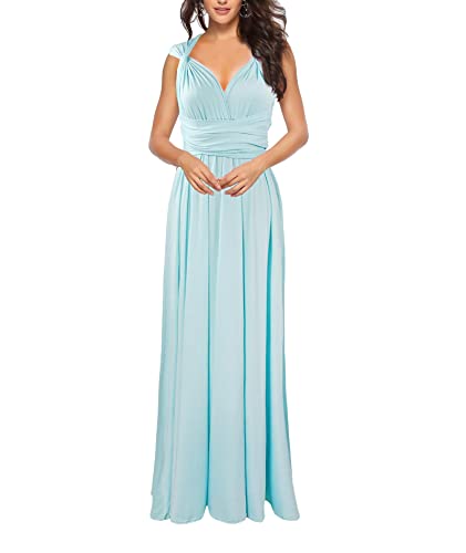 HAHAEMMA Damen Kleider Elegant Hochzeit Lang Abendkleid Multiway V-Ausschnitt Rückenfrei Brautjungfernkleid Bodenlang Abschlussball Ballkleid Neckholder Sommer Strandkleid（LB,XL） von HAHAEMMA