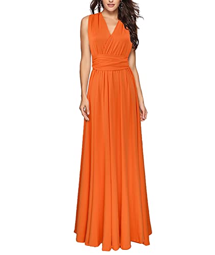 HAHAEMMA Damen Kleider Elegant Hochzeit Lang Abendkleid Multiway V-Ausschnitt Rückenfrei Brautjungfernkleid Bodenlang Abschlussball Ballkleid Neckholder Sommer Strandkleid（OR,M） von HAHAEMMA