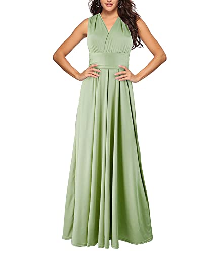 HAHAEMMA Damen Kleider Elegant Hochzeit Lang Abendkleid Multiway V-Ausschnitt Rückenfrei Brautjungfernkleid Bodenlang Abschlussball Ballkleid Neckholder Sommer Strandkleid（PR,L） von HAHAEMMA