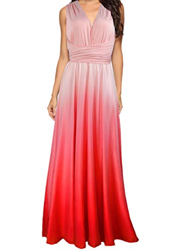 HAHAEMMA Damen Kleider Elegant Hochzeit Lang Abendkleid Multiway V-Ausschnitt Rückenfrei Brautjungfernkleid Bodenlang Abschlussball Ballkleid Neckholder Sommer Strandkleid（RE2,S） von HAHAEMMA