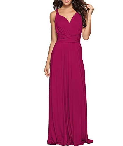HAHAEMMA Damen Kleider Elegant Hochzeit Lang Abendkleid Multiway V-Ausschnitt Rückenfrei Brautjungfernkleid Bodenlang Abschlussball Ballkleid Neckholder Sommer Strandkleid（RO,M） von HAHAEMMA