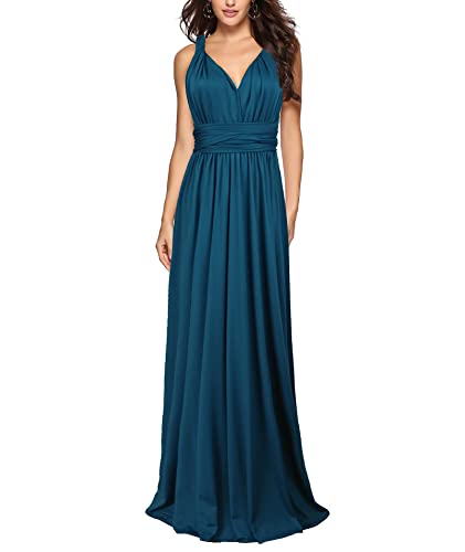 HAHAEMMA Damen Kleider Elegant Hochzeit Lang Abendkleid Multiway V-Ausschnitt Rückenfrei Brautjungfernkleid Bodenlang Abschlussball Ballkleid Neckholder Sommer Strandkleid（TE,XL） von HAHAEMMA