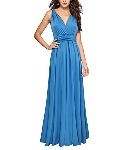 HAHAEMMA Damen Kleider Elegant Hochzeit Lang Abendkleid Multiway V-Ausschnitt Rückenfrei Brautjungfernkleid Bodenlang Abschlussball Ballkleid Neckholder Sommer Strandkleid（WB,XL） von HAHAEMMA