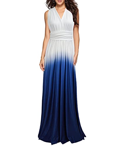 HAHAEMMA Damen Kleider Elegant Hochzeit Lang Abendkleid Multiway V-Ausschnitt Rückenfrei Brautjungfernkleid Bodenlang Abschlussball Ballkleid Neckholder Sommer Strandkleid（WH,XL） von HAHAEMMA