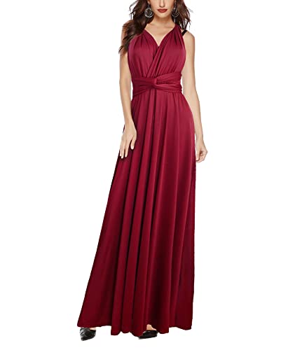 HAHAEMMA Damen Kleider Elegant Hochzeit Lang Abendkleid Multiway V-Ausschnitt Rückenfrei Brautjungfernkleid Bodenlang Abschlussball Ballkleid Neckholder Sommer Strandkleid（WR,L） von HAHAEMMA