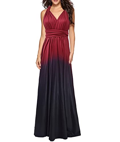 HAHAEMMA Damen Kleider Elegant Hochzeit Lang Abendkleid Multiway V-Ausschnitt Rückenfrei Brautjungfernkleid Bodenlang Abschlussball Ballkleid Neckholder Sommer Strandkleid（WR1,S） von HAHAEMMA