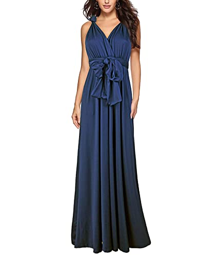 HAHAEMMA Damen Kleider Elegant Hochzeit Lang Abendkleid Multiway V-Ausschnitt Rückenfrei Brautjungfernkleid Bodenlang Abschlussball Ballkleid Neckholder Sommer Strandkleid（ZQ,XL） von HAHAEMMA