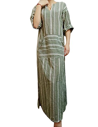 HAHAEMMA Damen Kleider Maxikleid Lose Kleid Langarm Retro Leinen Baumwolle Lange Kleider Elegante Bluse Breite Beiläufige Sommerkleider Damen Plus Größe(GR,2XL) von HAHAEMMA