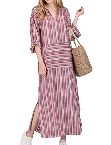 HAHAEMMA Damen Kleider Maxikleid Lose Kleid Langarm Retro Leinen Baumwolle Lange Kleider Elegante Bluse Breite Beiläufige Sommerkleider Damen Plus Größe(PI,4XL) von HAHAEMMA