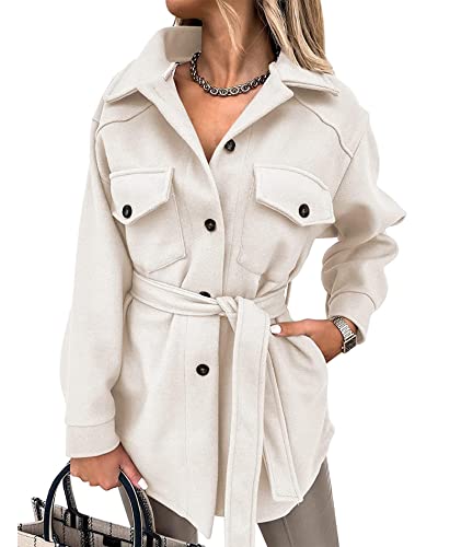 HAHAEMMA Damen Mantel mit Gürtel Einfarbig Knöpfen Langarm Wintermantel Elegant Revers Warm Cardigans Winter Strickjacke mit Taschen Outwear von HAHAEMMA