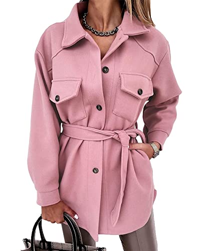 HAHAEMMA Damen Mantel mit Gürtel Einfarbig Knöpfen Langarm Wintermantel Elegant Revers Warm Cardigans Winter Strickjacke mit Taschen Outwear von HAHAEMMA