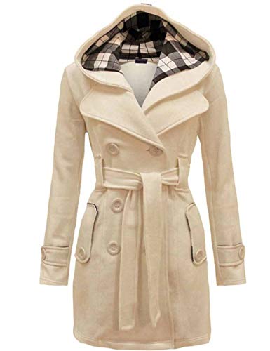 HAHAEMMA Damen Mantel mit Kapuze mit Gürtel lang Grau Gelb Winter Herbst S-3XL von HAHAEMMA