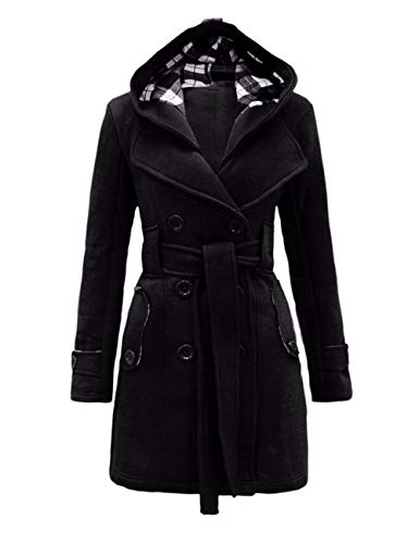 HAHAEMMA Damen Mantel mit Kapuze mit Gürtel lang Grau Gelb Winter Herbst S-3XL von HAHAEMMA