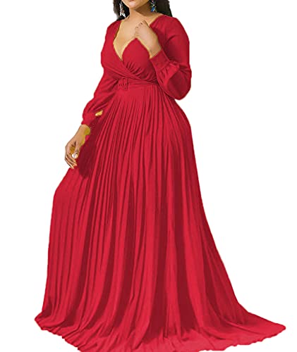 HAHAEMMA Damen Maxikleid Langarm Elegant Chiffon Hohe Taille Langes Festliches Kleid Boho V-Ausschnitt Abendkleid Partykleid Hochzeit Brautjungfer Brautkleid Cocktail von HAHAEMMA