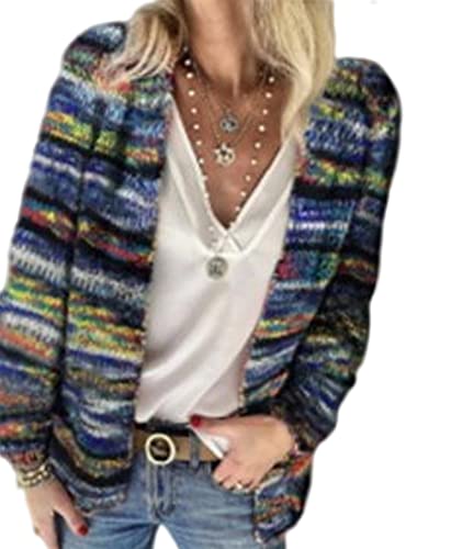 HAHAEMMA Damen Regenbogen Jacke Herbst Strickjacke Cardigan Pullover Langarm Mehrfarbig Gestreifter Pullover Vorne Offene Winter von HAHAEMMA