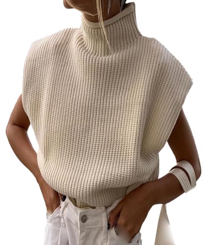 HAHAEMMA Damen Rollkragen Top Elegant Ärmelloser Rollkragenpullover mit feiner Rippenstruktur Stretch Basic Rippstrick Pulli Elegant Täglich für Frühling Sommer AP-L von HAHAEMMA