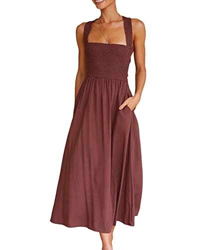 HAHAEMMA Damen Sommerkleid Ärmellos Kreuz zurück Einfarbig Rückenfrei Hohe Taille Strand Club Sommer Frühling von HAHAEMMA