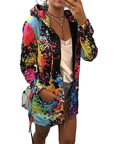 HAHAEMMA Damen tie dye Sportjacke Kapuzenpullover Langarm Pulloverjacke Reißverschluss Sweatshirt lose Kapuzen Jacke mit Kordelzug Frühling Herbst Winter von HAHAEMMA