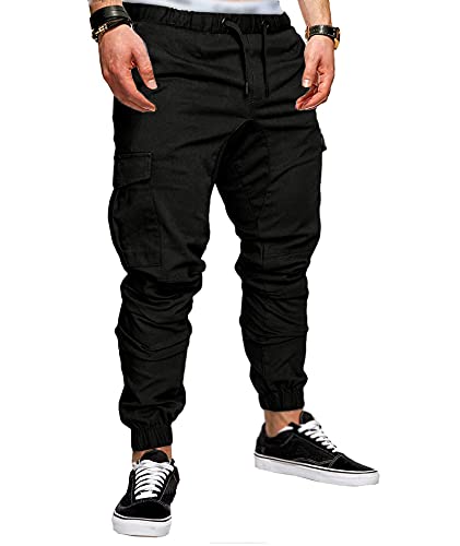 HAHAEMMA Herren Hosen Slim Fit Cargo Chino Casual Jogger Sporthose Freizeithose Jeans Hose mit Taschen Joggers Activewear Hosen Stretch Schwarz Herbst Winter M-4XL（BL,L） von HAHAEMMA