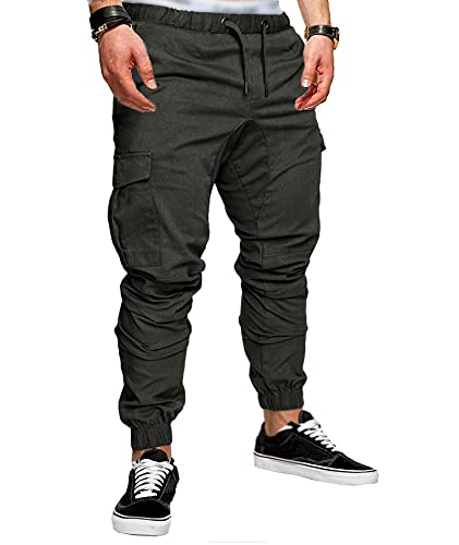 HAHAEMMA Herren Hosen Slim Fit Cargo Chino Casual Jogger Sporthose Freizeithose Jeans Hose mit Taschen Joggers Activewear Hosen Stretch Schwarz Herbst Winter M-4XL（Dunkelgrau,M） von HAHAEMMA