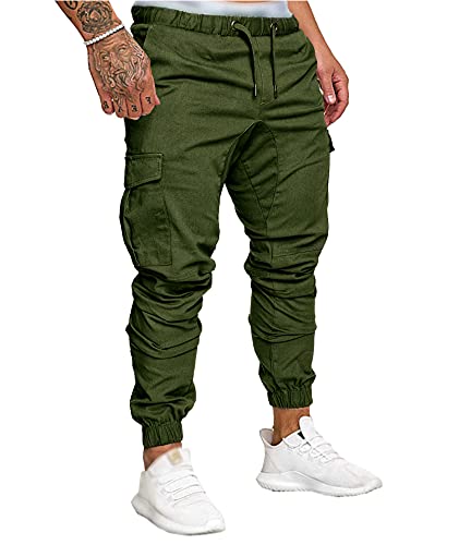 HAHAEMMA Herren Hosen Slim Fit Cargo Chino Casual Jogger Sporthose Freizeithose Jeans Hose mit Taschen Joggers Activewear Hosen Stretch Schwarz Herbst Winter M-4XL（GR,2XL） von HAHAEMMA