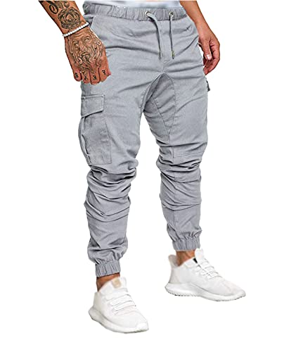 HAHAEMMA Herren Hosen Slim Fit Cargo Chino Casual Jogger Sporthose Freizeithose Jeans Hose mit Taschen Joggers Activewear Hosen Stretch Schwarz Herbst Winter M-4XL（GY,L） von HAHAEMMA