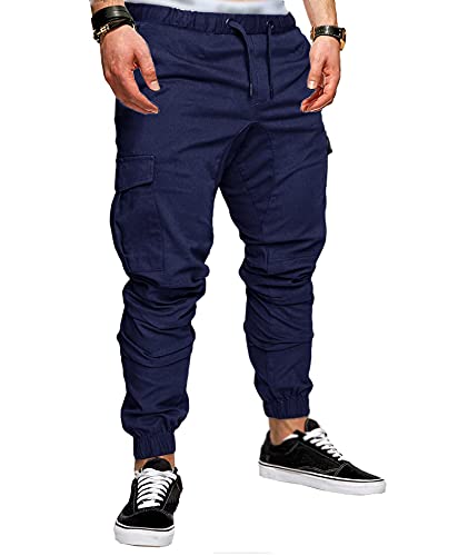 HAHAEMMA Herren Hosen Slim Fit Cargo Chino Casual Jogger Sporthose Freizeithose Jeans Hose mit Taschen Joggers Activewear Hosen Stretch Schwarz Herbst Winter M-4XL（Dunkelblau,XL） von HAHAEMMA