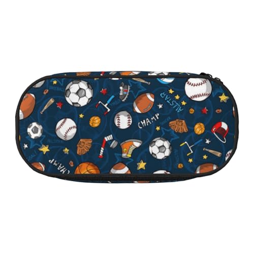 Baseball-/Basketball-/Fußball-/Hockey-Federmäppchen, Make-up-Tasche, großes Fassungsvermögen, knautschfestes Polyester, Organizer für Schule, Büro, Reisen (Volldruckdesign) von HAHAFU
