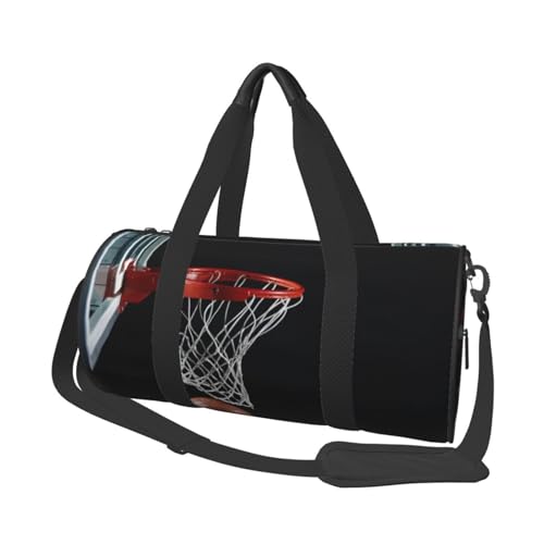 Basketball-Reisetasche, Organizer, Sporttasche, Turnbeutel, groß, bedruckt, Polyester, Schultertasche für Damen und Herren, Schwarz , Einheitsgröße von HAHAFU