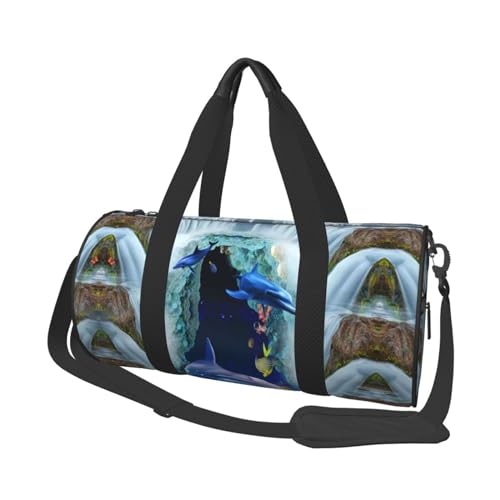 Blue Marine Life Reisetasche, Organizer, Sporttasche, Turnbeutel, großer Druck, Polyester, Schultertasche für Damen und Herren, Schwarz , Einheitsgröße von HAHAFU