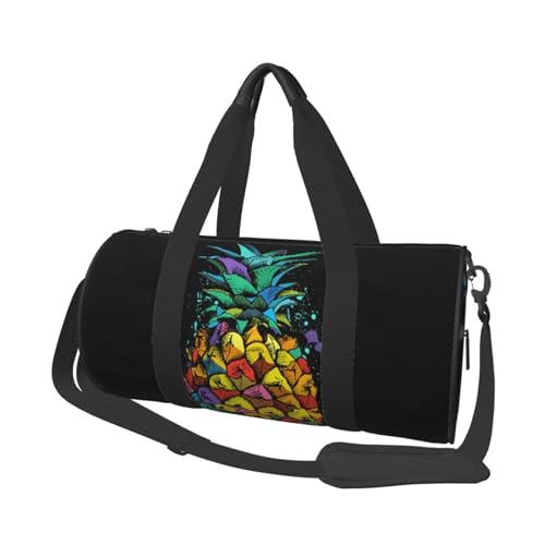 Bunte Ananas-Reisetasche, Organizer, Sporttasche, Turnbeutel, großer Druck, Polyester, Schultertasche für Damen und Herren, Schwarz , Einheitsgröße von HAHAFU